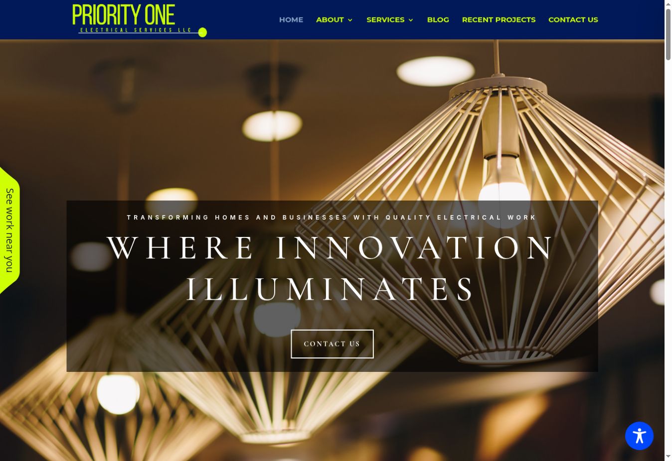 Priority One Electrical Services website on a desktop monitor